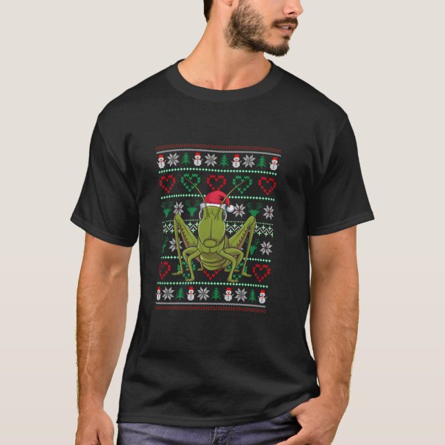 Camiseta Gafanhoto de Natal feio Vestindo o Natal (Frente)