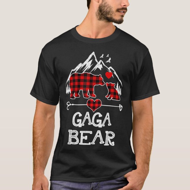 Camiseta Gaga Bear Christmas Pajama Red Xadrez Buffalo Famí (Frente)
