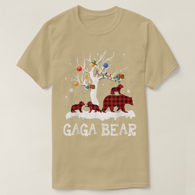 Camiseta Gaga Bear Christmas Pajama Red Xadrez Buffalo Famí (Frente do Design)