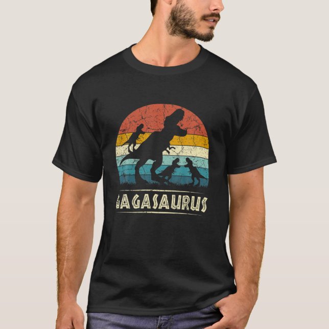 Camiseta Gaga Dinossauro Gagasaurus 3 Três Crianças Engraça (Frente)