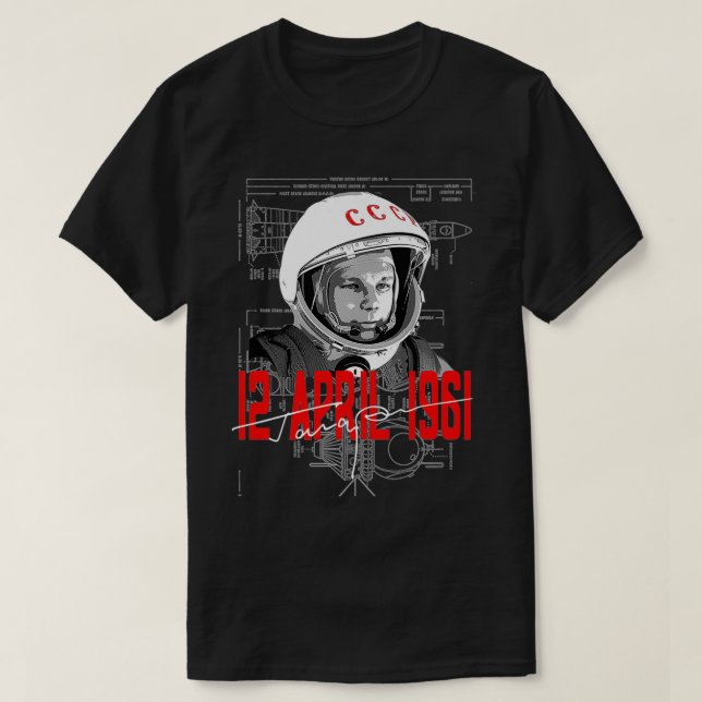 Camiseta Gagarin Cosmonautics Day 60th Anniversary Space As (Frente do Design)