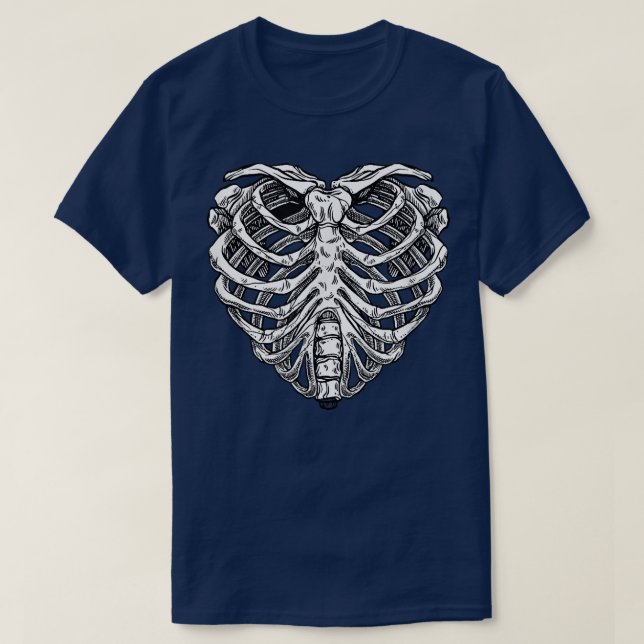 Camiseta Gaiola com costelas do coração Esqueleto de Hallow (Frente do Design)