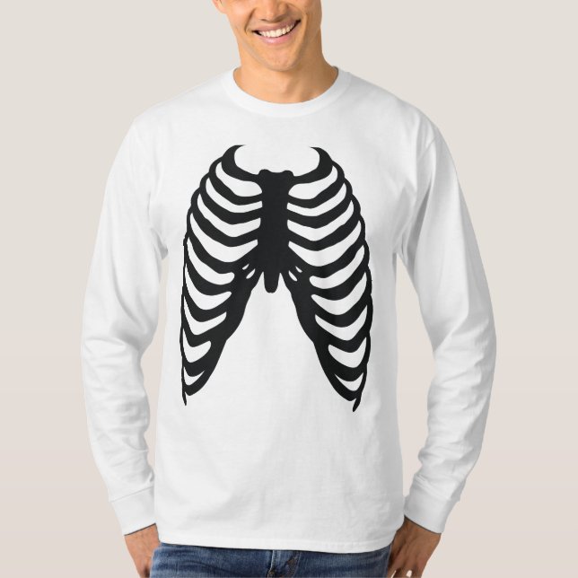 Camiseta gaiola-costela ossos pretos fantasia de halloween (Frente)