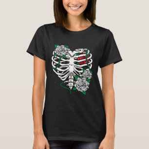 Camiseta Gaiola De Costelas Com Flores Halloween