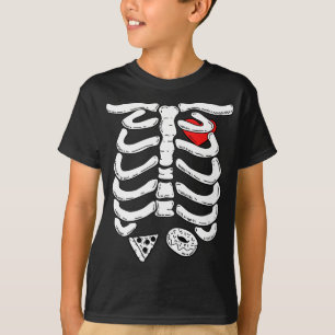 Camiseta Gaiola De Costelas Com Pizza E Rosquinha Halloween