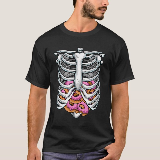 Camiseta Gaiola Engraçada Skeleton Raios X Doughnut Hallowe (Frente)