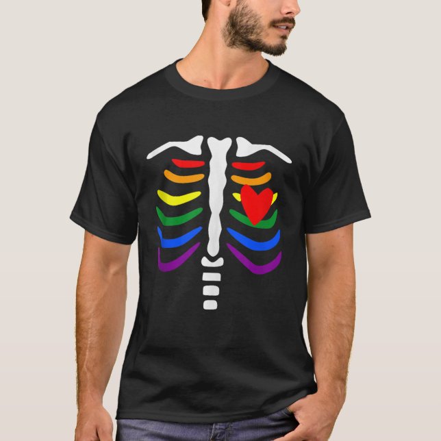 Camiseta Gaiola LGBT Gaiola Arco-Íris Esqueleto Xray Funny  (Frente)