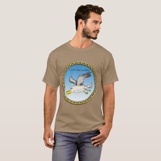Camiseta Gaivota de desenho animado sobrevoando a cabeça co (Frente Completa)