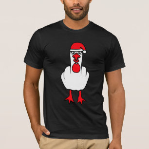 Camiseta Gaivota Santa Mal-Humorado Chapéu Dedo do Meio XMa