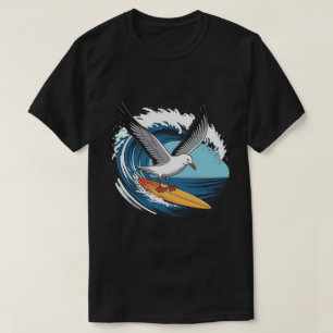 Camiseta Gaivota Surfista de Inverno, Gaivota no Surfe