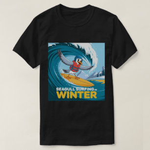 Camiseta Gaivota Surfista de Inverno, Gaivota Surfando, Gai