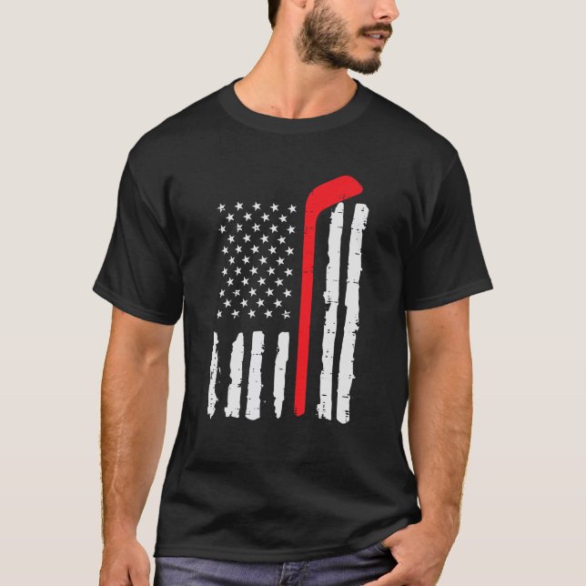 Camiseta Gala de Hockey Stick US Flag Homens Patrióticos Ra (Frente)