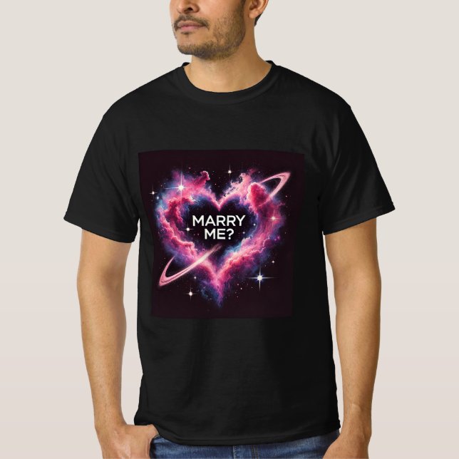 Camiseta Galactic Love Proposta Casado Me Mens Tshirt (Frente)