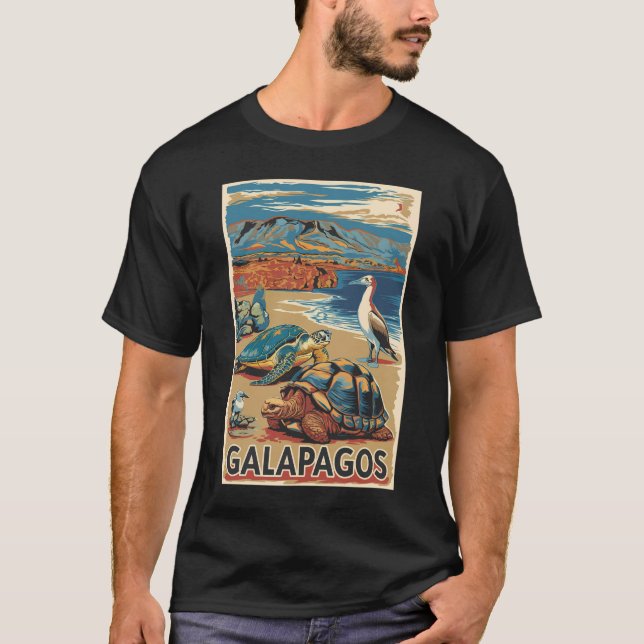 Camiseta Galápagos Animais de Viagem de Arte (Frente)