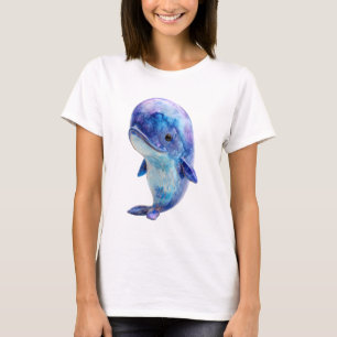 Camiseta Galáxia Aquarela Celestial Baleia Azul Mulheres