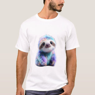 Camiseta Galáxia Arco-Íris Iridescente Sloth Homens Pastel