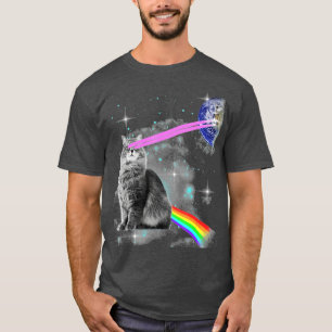 Camiseta Galáxia do Gatinho do Arco-Íris Laser Cat Espaço E