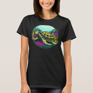 Camiseta Galáxia Espacial Tartaruga Sob Água Diminuindo Bre