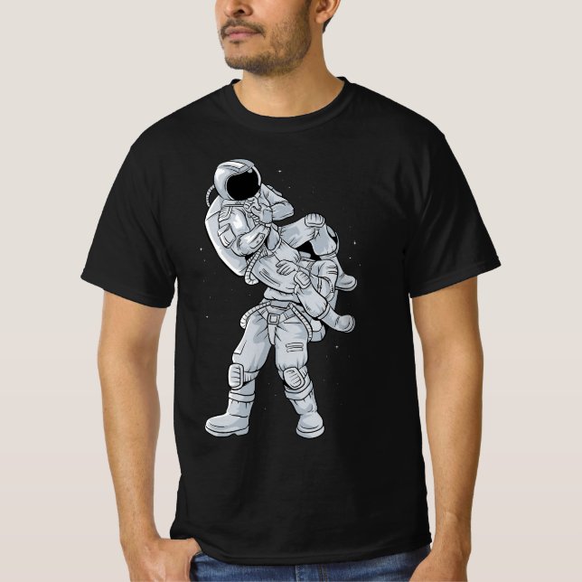 Camiseta Galaxy BJJ Astronauta Tee Voando Armbar Jiu-Jitsu (Frente)
