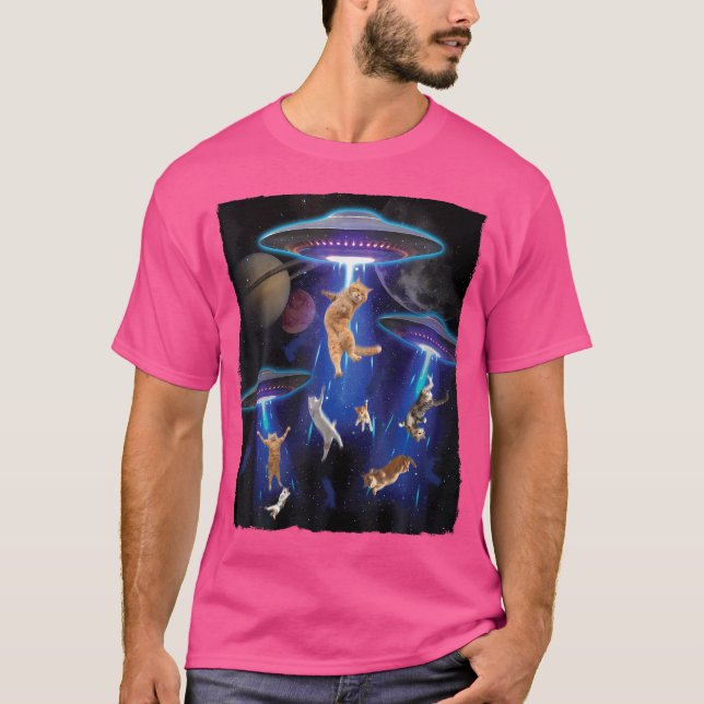 Camiseta Galaxy Cat Funny Cat Ufo Abdução (Frente)