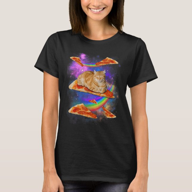Camiseta Galaxy Cat In Space Cat Riding Pizza (Frente)