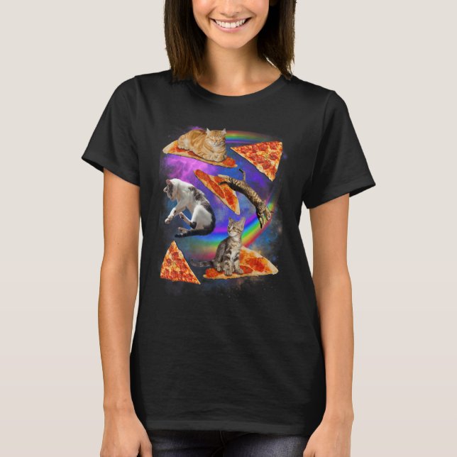 Camiseta Galaxy Cat In Space Cat Riding Pizza 1 (Frente)