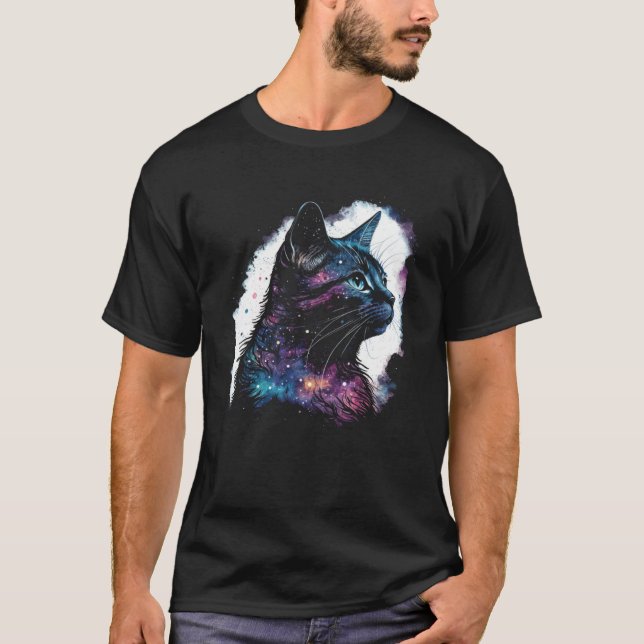 Camiseta Galaxy Cat Space e animal space cat (Frente)