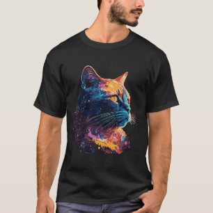 Camiseta Galaxy Cosmo Space Cat Vibrante Retrato Colorido G
