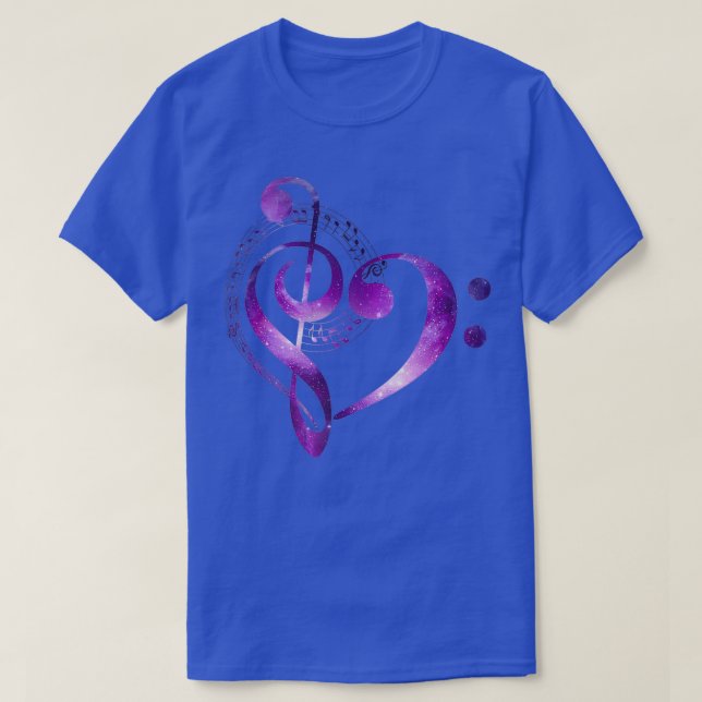 Camiseta Galaxy Heart Music Treble Clef Bass Clef 2 (Frente do Design)