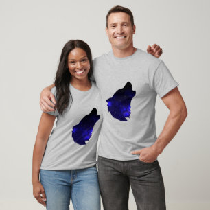 Camiseta Galaxy Howling Wolf Silhouette Night Sky com Star