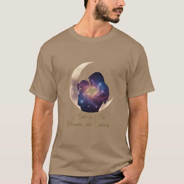 Camiseta Galaxy Mama & Child Silhouette Moon Art (Frente)