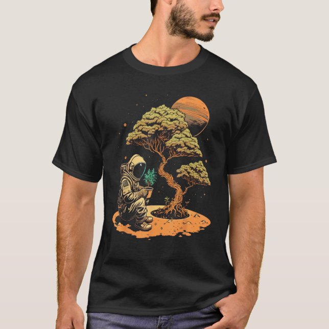 Camiseta Galaxy Miniature tree gardening on Astronaut Bonsa (Frente)
