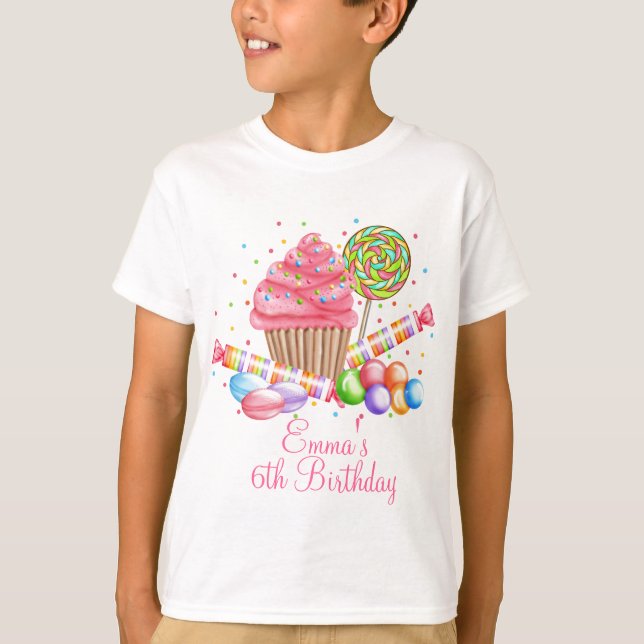 Camiseta Galdérias do doce do pirulito dos doces do cupcake (Frente)