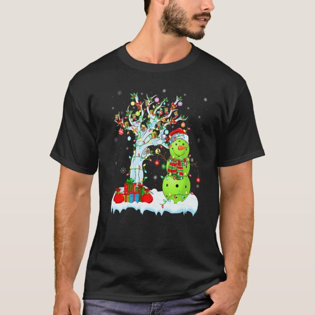 Camiseta Galebol Xmas Tree Lighting Snowman Pickleball C (Frente)