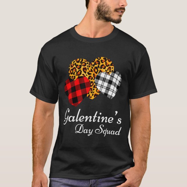 Camiseta Galentines Day Squad Valentines Hearts Love Leopar (Frente)