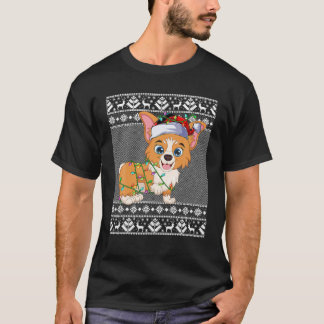 Camiseta Galês Corgi Cachorro Luzes De Natal Corgando Com S