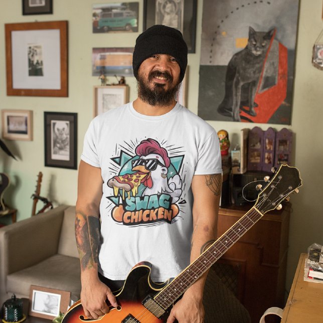 Camiseta Galinha Alimentada Com Pizza Com Formas Legal (Criador carregado)