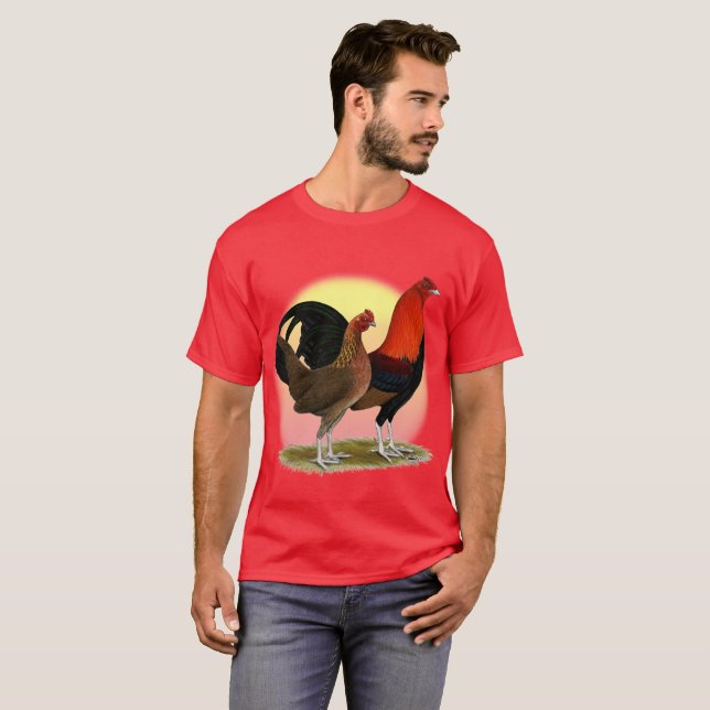 Camiseta Galinha anã de jogo inglesa velha:  Vermelho do BB (Frente Completa)