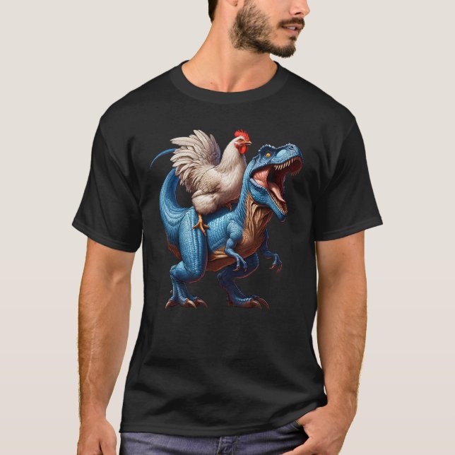 Camiseta Galinha Andando Fazenda Dinossauro para Homens (Frente)