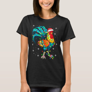 Camiseta Galinha Árvore de Natal Santa Hat Xmas Ligh