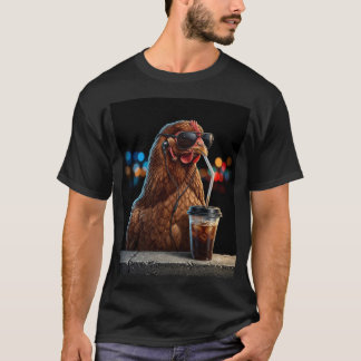 Camiseta Galinha Bebendo Café Gelado Amante de Galinha Engr