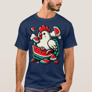 Camiseta Galinha Bonita Comendo Melancia Fruta Verão Homens