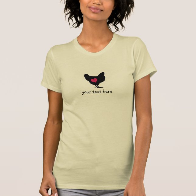 Camiseta Galinha bonito com coração cor-de-rosa (Frente)