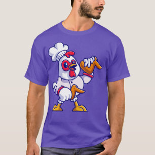 Camiseta Galinha-branca, Chef, segurando cartoon de frango 