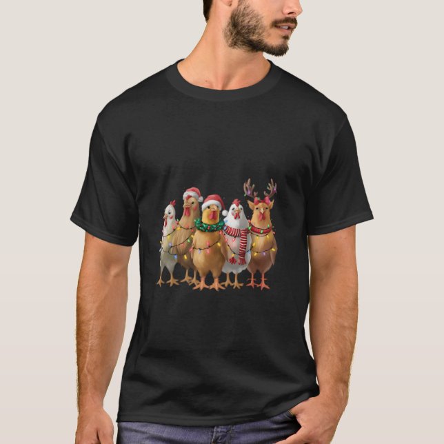 Camiseta Galinha Coberta Em Luas De Natal Engraçado Christm (Frente)
