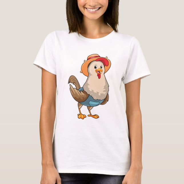 Camiseta Galinha como Farmer com Chapéu (Frente)