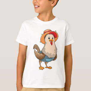 Camiseta Galinha como Farmer com Chapéu