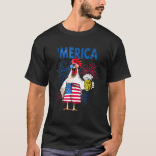 Camiseta Galinha da Bandeira Americana dos EUA Bebendo no D