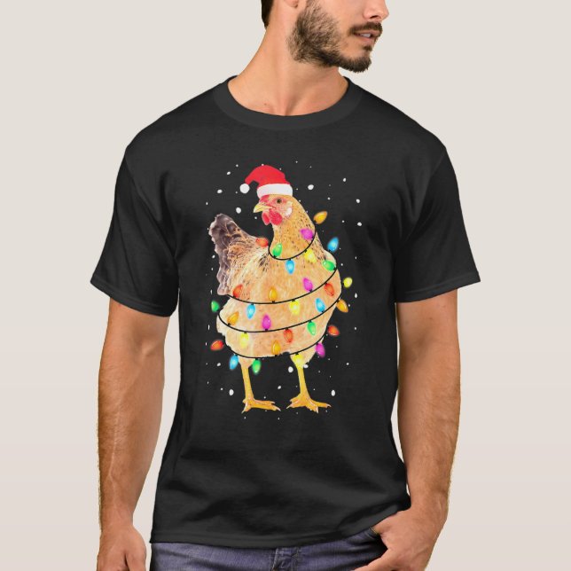 Camiseta Galinha das Luzes de Natal Frangos Fresco Feio (Frente)