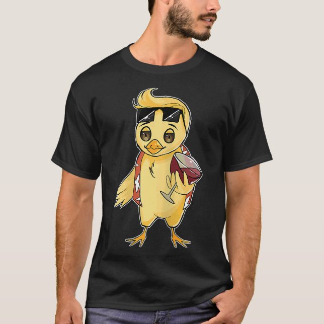 Camiseta Galinha de Bebendo de vinho líquido (Frente)